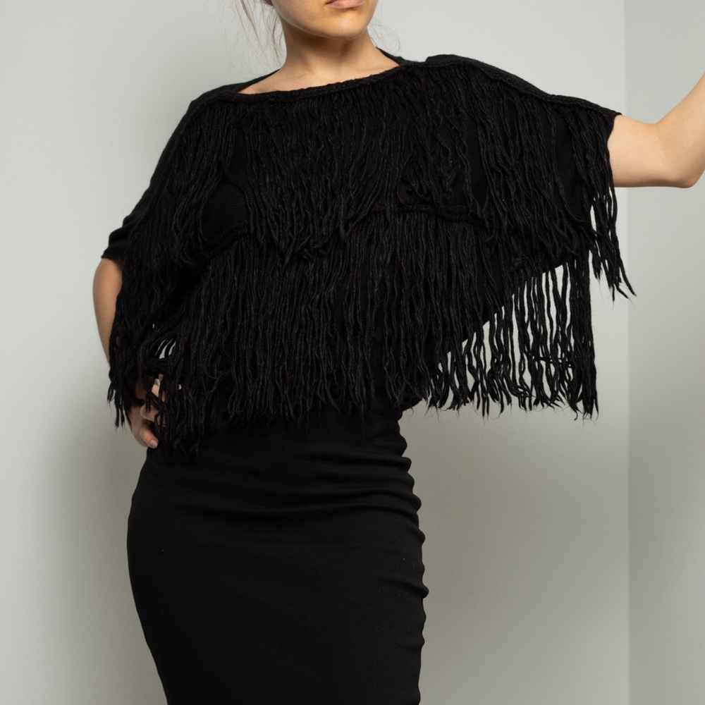 MANGO Black Fringe top blouse sweater woman